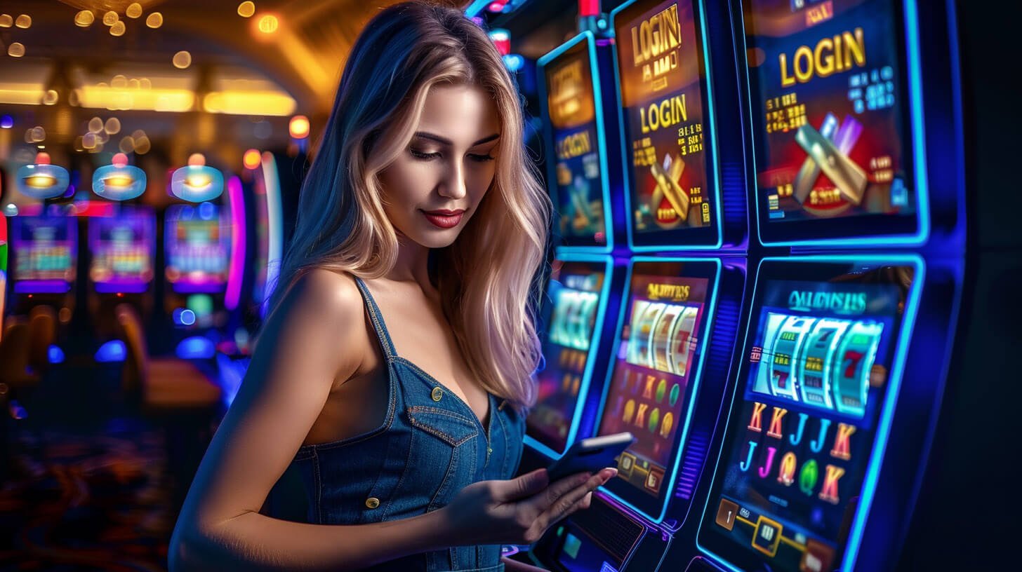Tampilan slot live dengan animasi modern dan dealer streaming di background